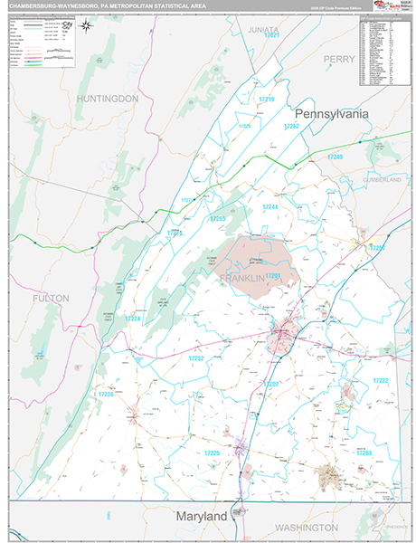 Chambersburg-Waynesboro, PA Metro Area Wall Map